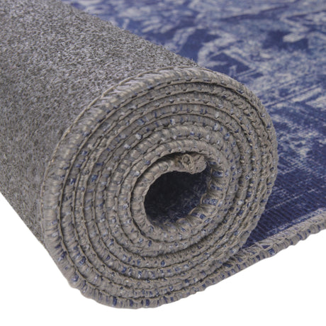 Washable Navy Blue 7' 6 x 7' 6 Timeless Round Area Rug Easy to Clean Stain Resistant & Durable