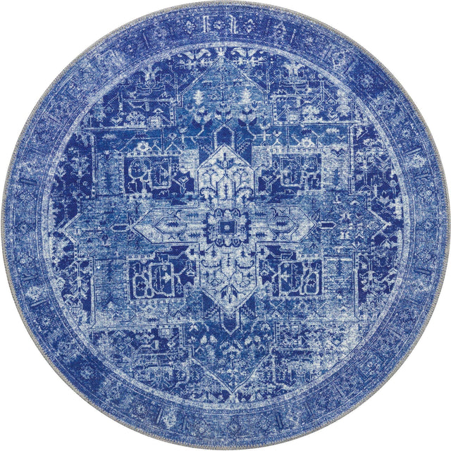 Washable Navy Blue 3' 6 x 3' 6 Timeless Round Area Rug Easy to Clean Stain Resistant & Durable Traditional Classic Vintage Design Carpet for Sale at Rug Engine