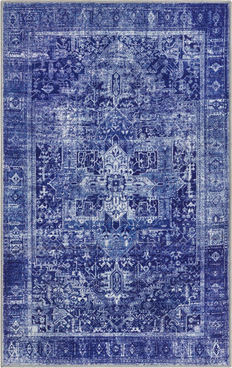 Washable Navy Blue 3' 6 x 5' 6 Timeless Rectangle Area Rug Easy to Clean Stain Resistant & Durable Traditional Classic Vintage Design Carpet for Sale at Rug Engine