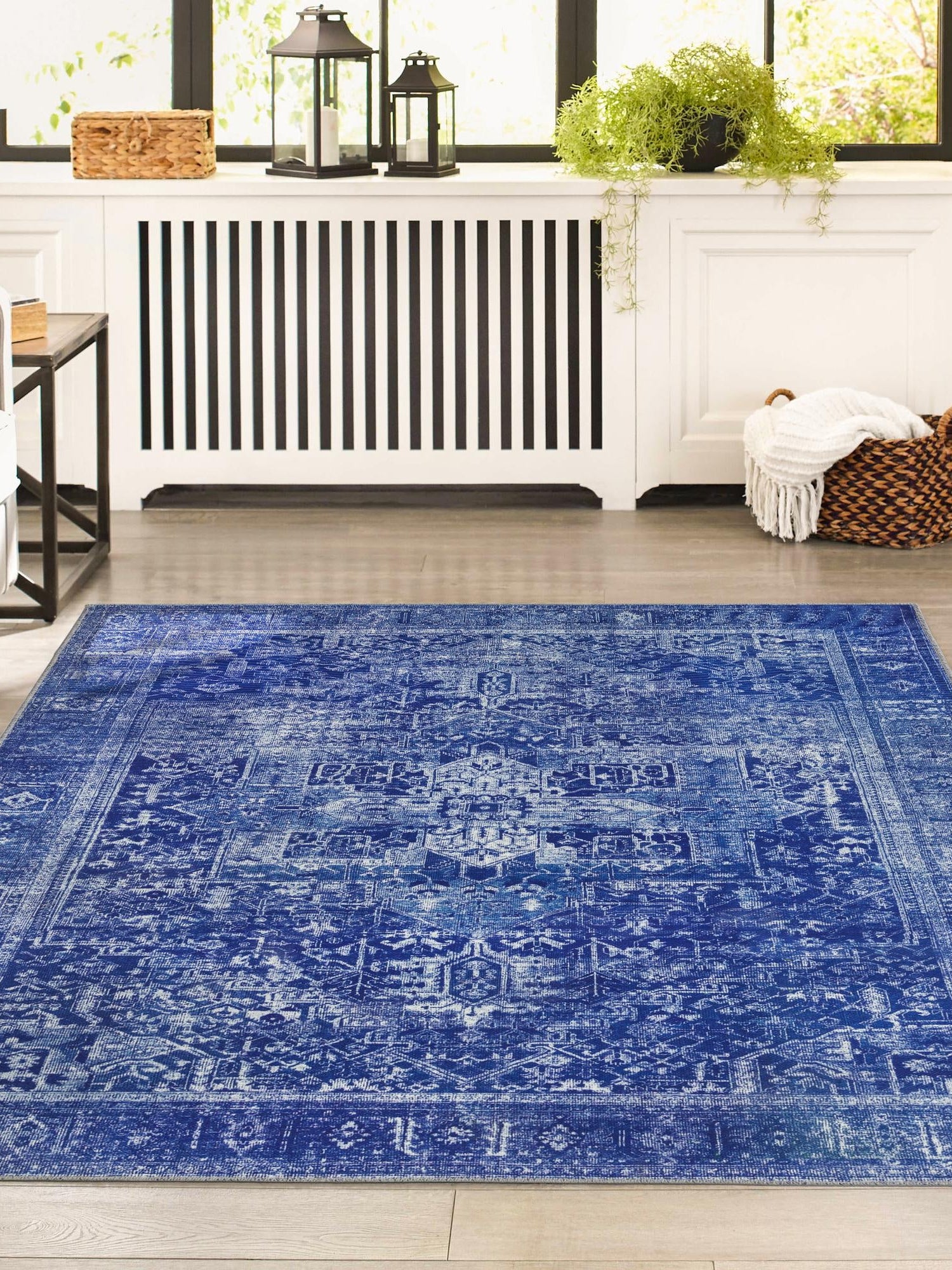 Washable Navy Blue 2' x 3' Timeless Rectangle Area Rug Easy to Clean Stain Resistant & Durable Traditional Classic Vintage Design Carpet for Sale at Rug Engine