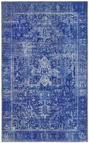 Washable Navy Blue 5' x 8' Timeless Rectangle Area Rug Easy to Clean Stain Resistant & Durable Traditional Classic Vintage Design Carpet for Sale at Rug Engine