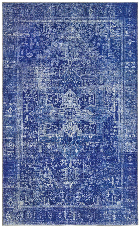 Washable Navy Blue 5' x 8' Timeless Rectangle Area Rug Easy to Clean Stain Resistant & Durable Traditional Classic Vintage Design Carpet for Sale at Rug Engine