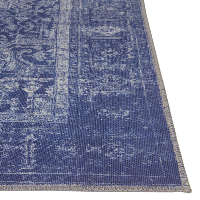 Washable Navy Blue 2' 6 x 12' Timeless Runner Area Rug Easy to Clean Stain Resistant & Durable Traditional Classic Vintage Design Carpet for Sale at Rug Engine
