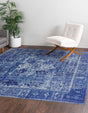 Washable Navy Blue 7' 6 x 7' 6 Timeless Square Area Rug Easy to Clean Stain Resistant & Durable Traditional Classic Vintage Design Carpet for Sale at Rug Engine