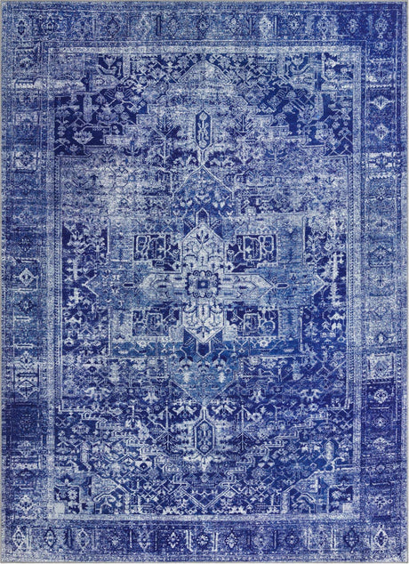 Washable Navy Blue 7' 6 x 10' 6 Timeless Rectangle Area Rug Easy to Clean Stain Resistant & Durable Traditional Classic Vintage Design Carpet for Sale at Rug Engine