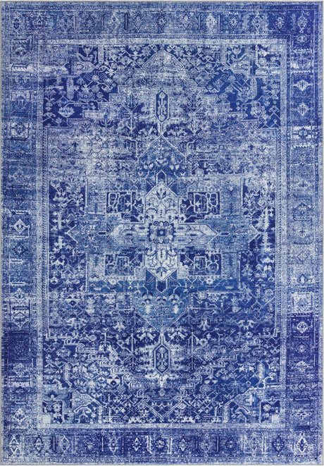 Washable Navy Blue 8' 4 x 12' Timeless Rectangle Area Rug Easy to Clean Stain Resistant & Durable Traditional Classic Vintage Design Carpet for Sale at Rug Engine