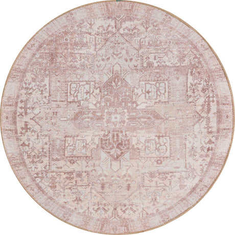 Washable Beige 3' 6 x 3' 6 Timeless Round Area Rug Easy to Clean Stain Resistant & Durable Traditional Classic Vintage Design Carpet for Sale at Rug Engine