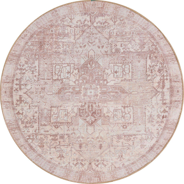Washable Beige 3' 6 x 3' 6 Timeless Round Area Rug Easy to Clean Stain Resistant & Durable Traditional Classic Vintage Design Carpet for Sale at Rug Engine