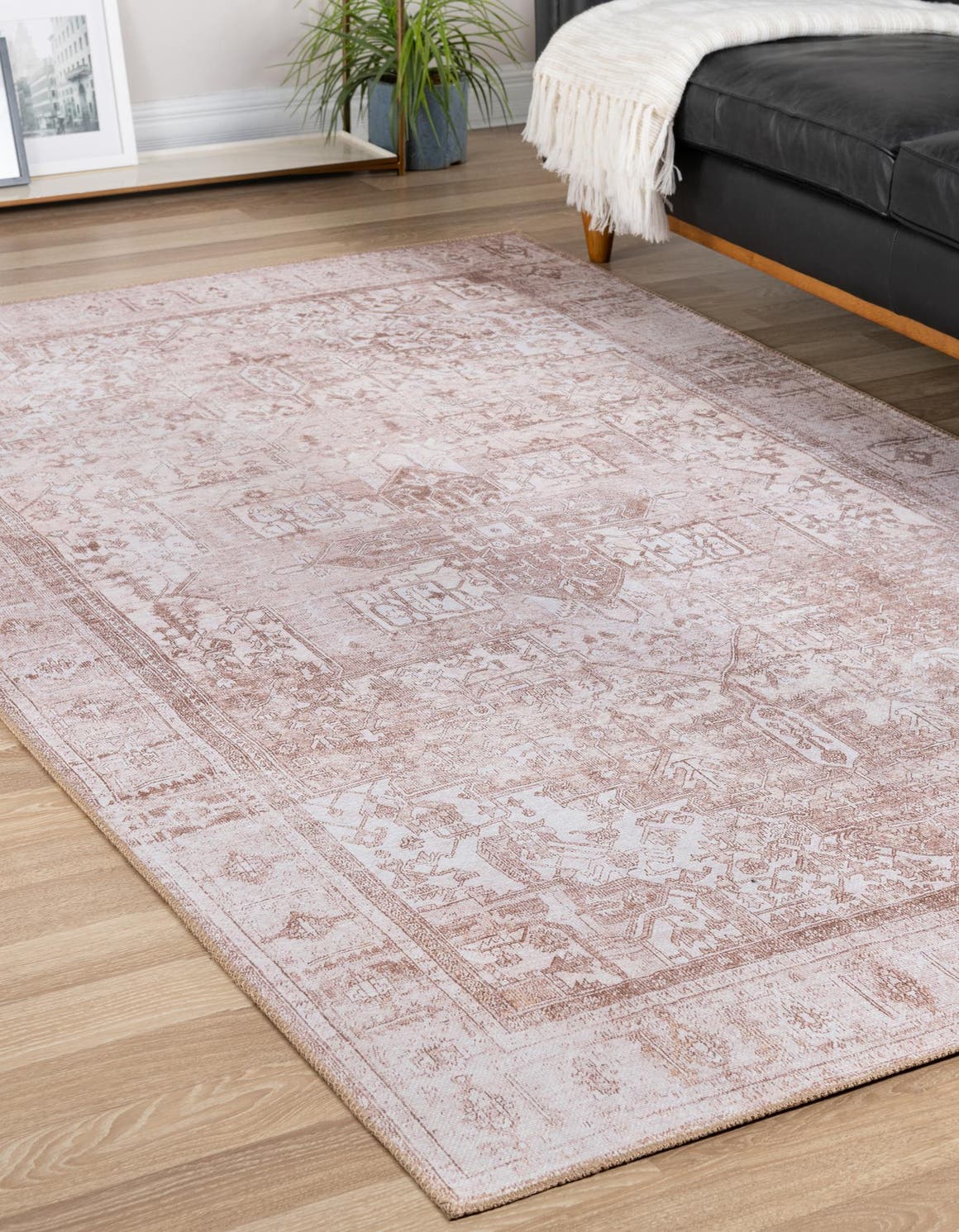 Washable Beige 3' 6 x 5' 6 Timeless Rectangle Area Rug Easy to Clean Stain Resistant & Durable Traditional Classic Vintage Design Carpet for Sale at Rug Engine