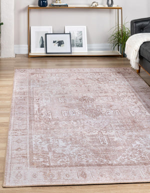 Washable Beige 5' x 8' Timeless Rectangle Area Rug Easy to Clean Stain Resistant & Durable Traditional Classic Vintage Design Carpet for Sale at Rug Engine