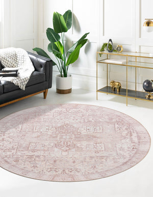 Washable Beige 3' 6 x 3' 6 Timeless Round Area Rug Easy to Clean Stain Resistant & Durable Traditional Classic Vintage Design Carpet for Sale at Rug Engine