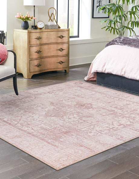 Washable Beige 7' 6 x 7' 6 Timeless Square Area Rug Easy to Clean Stain Resistant & Durable