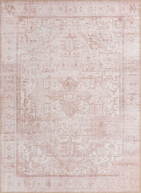 Washable Beige 7' 6 x 10' 6 Timeless Rectangle Area Rug Easy to Clean Stain Resistant & Durable Traditional Classic Vintage Design Carpet for Sale at Rug Engine