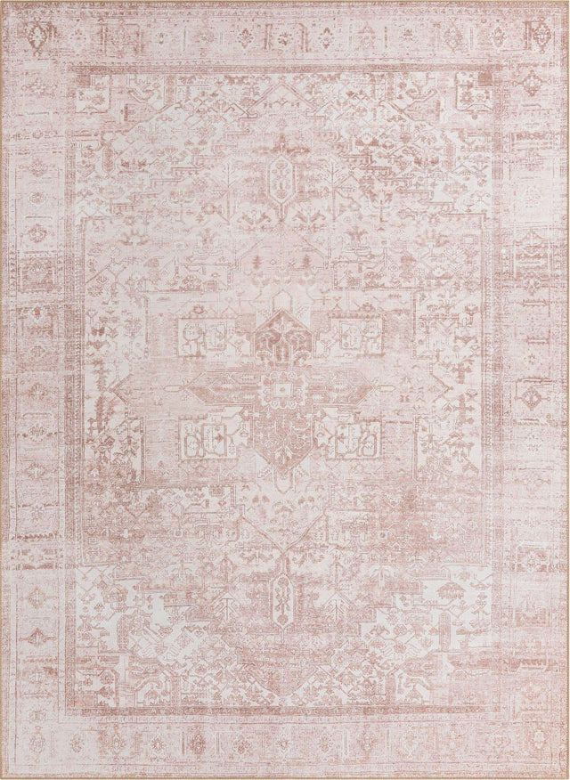 Washable Beige 7' 6 x 10' 6 Timeless Rectangle Area Rug Easy to Clean Stain Resistant & Durable Traditional Classic Vintage Design Carpet for Sale at Rug Engine