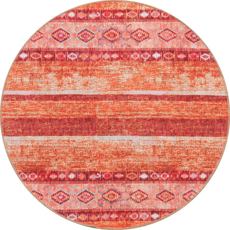 Washable Rust Red 3' 6 x 3' 6 Timeless Round Area Rug Easy to Clean Stain Resistant & Durable Traditional Classic Vintage Design Carpet for Sale at Rug Engine