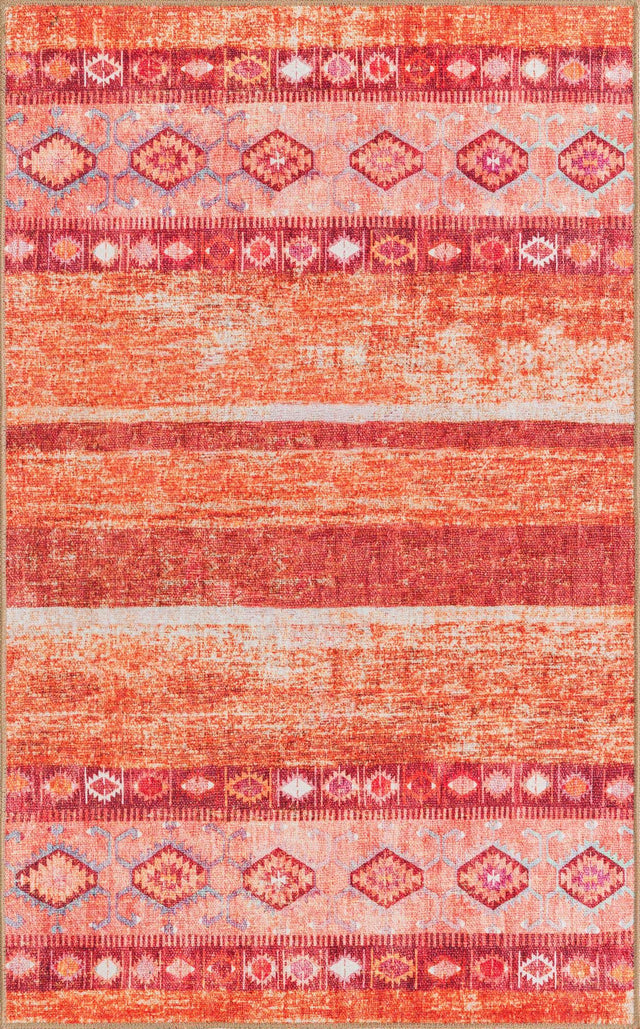 Washable Rust Red 3' 6 x 5' 6 Timeless Rectangle Area Rug Easy to Clean Stain Resistant & Durable Traditional Classic Vintage Design Carpet for Sale at Rug Engine