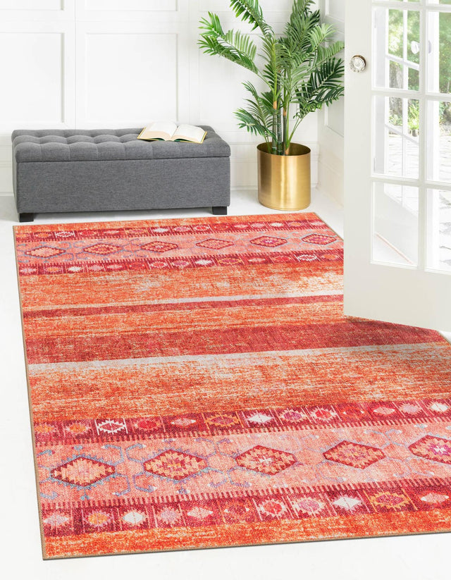 Washable Rust Red 8' 4 x 12' Timeless Rectangle Area Rug Easy to Clean Stain Resistant & Durable Traditional Classic Vintage Design Carpet for Sale at Rug Engine