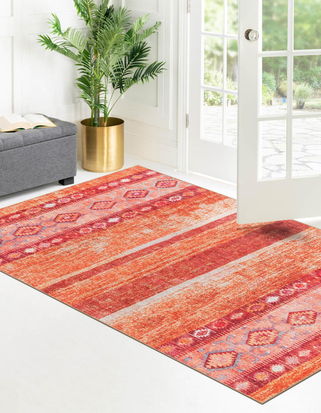 Washable Rust Red 7' 6 x 10' 6 Timeless Rectangle Area Rug Easy to Clean Stain Resistant & Durable Traditional Classic Vintage Design Carpet for Sale at Rug Engine