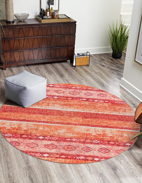 Washable Rust Red 7' 6 x 7' 6 Timeless Round Area Rug Easy to Clean Stain Resistant & Durable Traditional Classic Vintage Design Carpet for Sale at Rug Engine