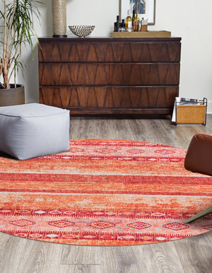 Washable Rust Red 3' 6 x 3' 6 Timeless Round Area Rug Easy to Clean Stain Resistant & Durable Traditional Classic Vintage Design Carpet for Sale at Rug Engine
