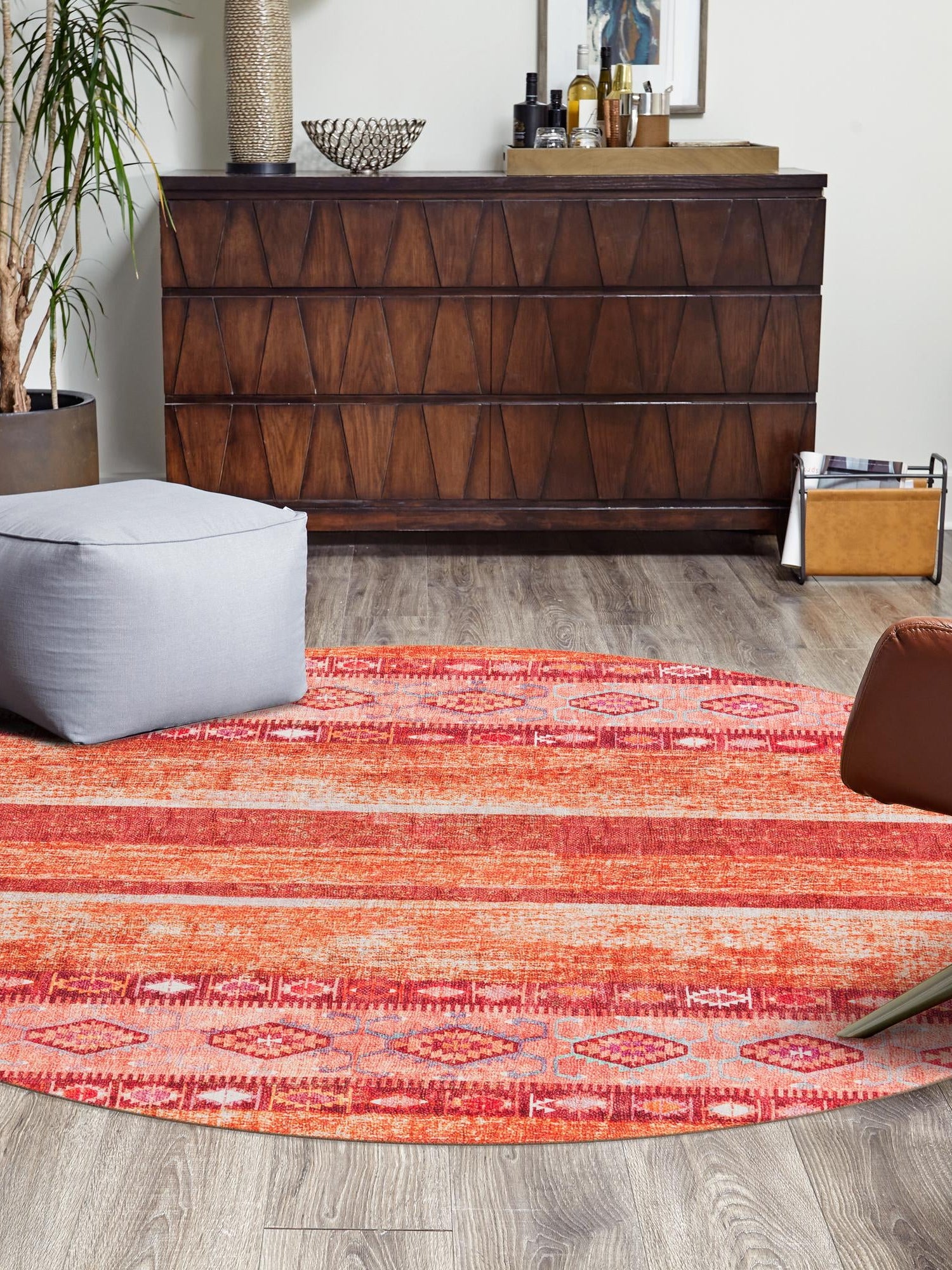 Washable Rust Red 7' 6 x 7' 6 Timeless Round Area Rug Easy to Clean Stain Resistant & Durable Traditional Classic Vintage Design Carpet for Sale at Rug Engine