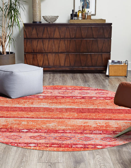 Washable Rust Red 7' 6 x 7' 6 Timeless Round Area Rug Easy to Clean Stain Resistant & Durable Traditional Classic Vintage Design Carpet for Sale at Rug Engine