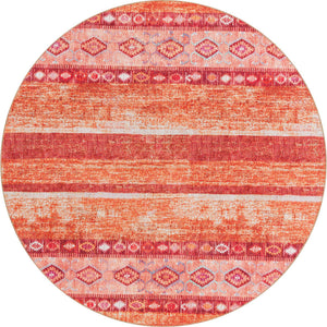 Washable Rust Red 7' 6 x 7' 6 Timeless Round Area Rug Easy to Clean Stain Resistant & Durable Traditional Classic Vintage Design Carpet for Sale at Rug Engine
