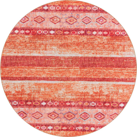 Washable Rust Red 7' 6 x 7' 6 Timeless Round Area Rug Easy to Clean Stain Resistant & Durable Traditional Classic Vintage Design Carpet for Sale at Rug Engine