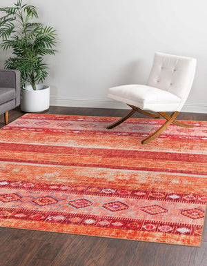 Washable Rust Red 7' 6 x 7' 6 Timeless Square Area Rug Easy to Clean Stain Resistant & Durable Traditional Classic Vintage Design Carpet for Sale at Rug Engine