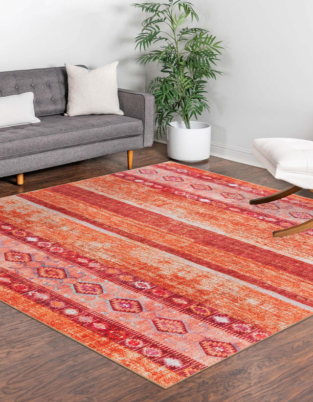 Washable Rust Red 7' 6 x 7' 6 Timeless Square Area Rug Easy to Clean Stain Resistant & Durable Traditional Classic Vintage Design Carpet for Sale at Rug Engine