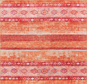 Washable Rust Red 7' 6 x 7' 6 Timeless Square Area Rug Easy to Clean Stain Resistant & Durable Traditional Classic Vintage Design Carpet for Sale at Rug Engine