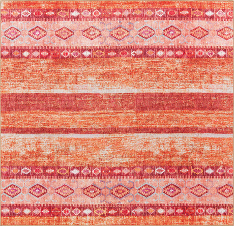 Washable Rust Red 7' 6 x 7' 6 Timeless Square Area Rug Easy to Clean Stain Resistant & Durable Traditional Classic Vintage Design Carpet for Sale at Rug Engine