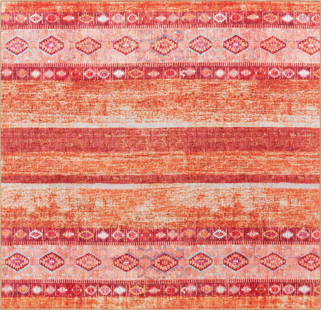 Washable Rust Red 7' 6 x 7' 6 Timeless Square Area Rug Easy to Clean Stain Resistant & Durable Traditional Classic Vintage Design Carpet for Sale at Rug Engine