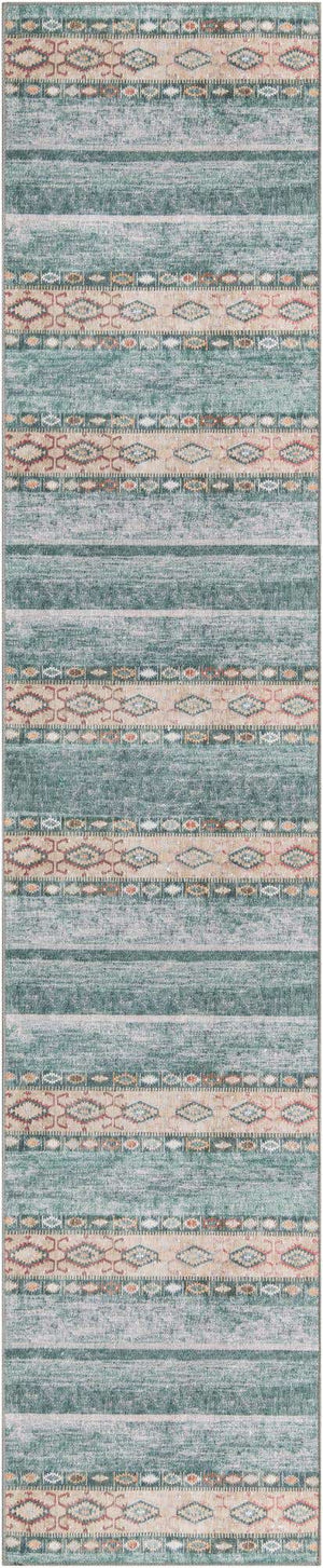 Washable Green 2' 6 x 12' Timeless Runner Area Rug Easy to Clean Stain Resistant & Durable Traditional Classic Vintage Design Carpet for Sale at Rug Engine
