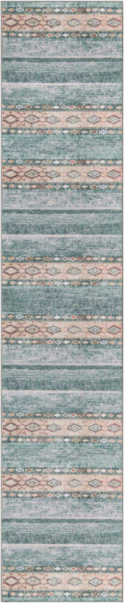 Washable Green 2' 6 x 12' Timeless Runner Area Rug Easy to Clean Stain Resistant & Durable Traditional Classic Vintage Design Carpet for Sale at Rug Engine