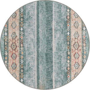 Washable Green 3' 6 x 3' 6 Timeless Round Area Rug Easy to Clean Stain Resistant & Durable Traditional Classic Vintage Design Carpet for Sale at Rug Engine