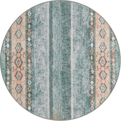 Washable Green 3' 6 x 3' 6 Timeless Round Area Rug Easy to Clean Stain Resistant & Durable Traditional Classic Vintage Design Carpet for Sale at Rug Engine