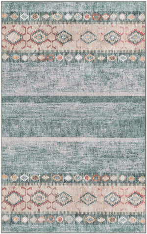 Washable Green 3' 6 x 5' 6 Timeless Rectangle Area Rug Easy to Clean Stain Resistant & Durable Traditional Classic Vintage Design Carpet for Sale at Rug Engine