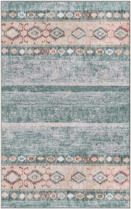 Washable Green 3' 6 x 5' 6 Timeless Rectangle Area Rug Easy to Clean Stain Resistant & Durable Traditional Classic Vintage Design Carpet for Sale at Rug Engine