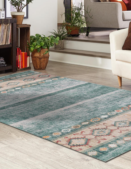 Washable Green 2' x 3' Timeless Rectangle Area Rug Easy to Clean Stain Resistant & Durable Traditional Classic Vintage Design Carpet for Sale at Rug Engine