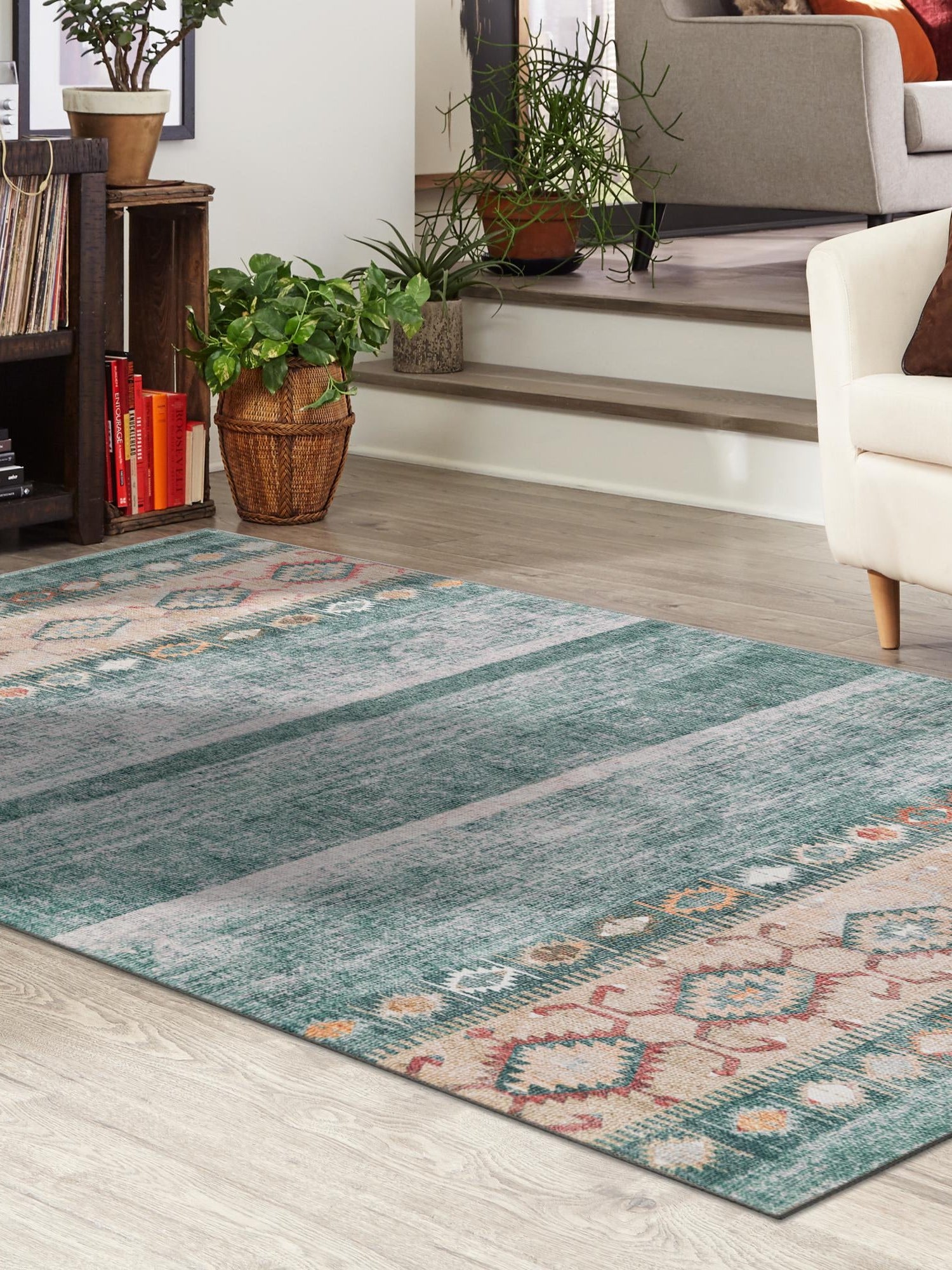 Washable Green 3' 6 x 5' 6 Timeless Rectangle Area Rug Easy to Clean Stain Resistant & Durable Traditional Classic Vintage Design Carpet for Sale at Rug Engine
