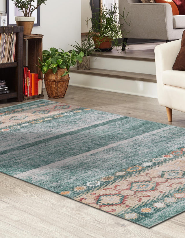 Washable Green 7' 6 x 10' 6 Timeless Rectangle Area Rug Easy to Clean Stain Resistant & Durable Traditional Classic Vintage Design Carpet for Sale at Rug Engine