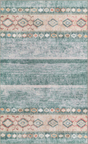 Washable Green 5' x 8' Timeless Rectangle Area Rug Easy to Clean Stain Resistant & Durable Traditional Classic Vintage Design Carpet for Sale at Rug Engine