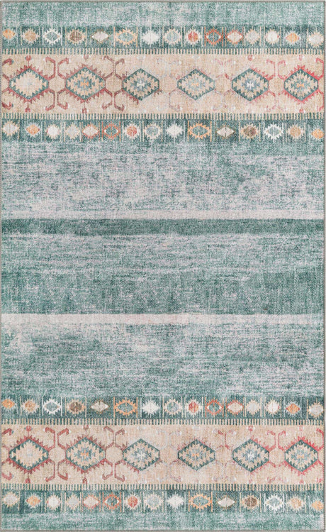 Washable Green 5' x 8' Timeless Rectangle Area Rug Easy to Clean Stain Resistant & Durable Traditional Classic Vintage Design Carpet for Sale at Rug Engine