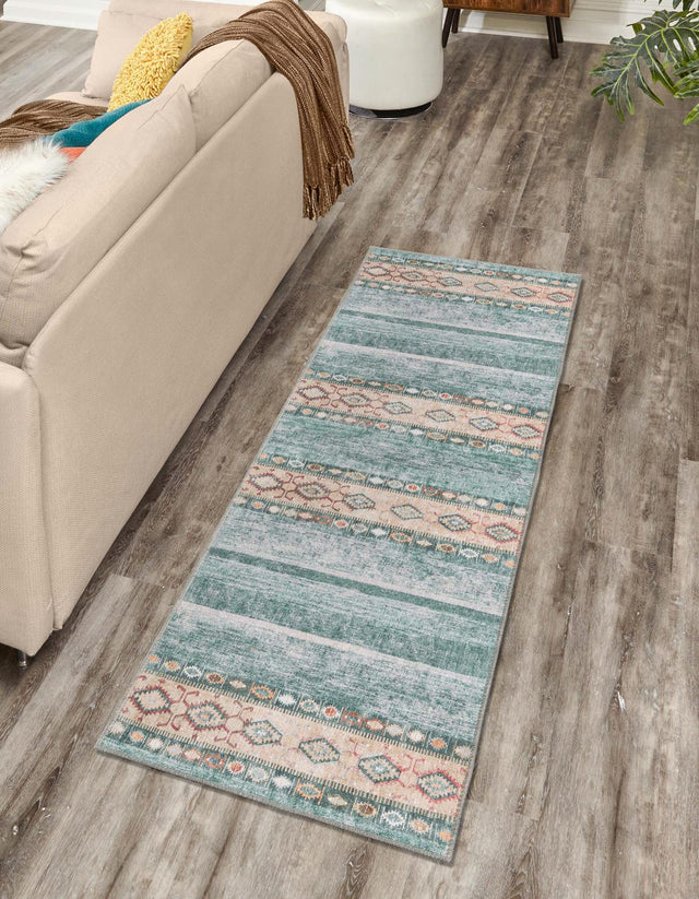 Washable Green 2' x 6' Timeless Runner Area Rug Easy to Clean Stain Resistant & Durable Traditional Classic Vintage Design Carpet for Sale at Rug Engine