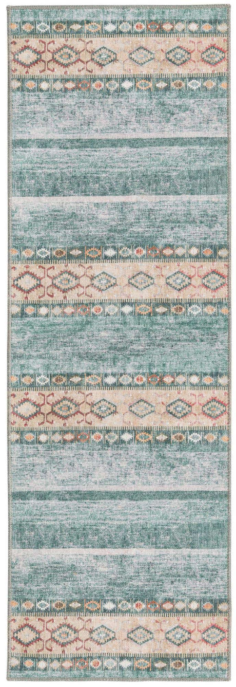 Washable Green 2' x 6' Timeless Runner Area Rug Easy to Clean Stain Resistant & Durable Traditional Classic Vintage Design Carpet for Sale at Rug Engine