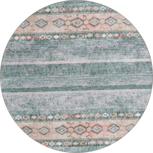 Washable Green 7' 6 x 7' 6 Timeless Round Area Rug Easy to Clean Stain Resistant & Durable Traditional Classic Vintage Design Carpet for Sale at Rug Engine