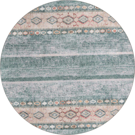 Washable Green 7' 6 x 7' 6 Timeless Round Area Rug Easy to Clean Stain Resistant & Durable Traditional Classic Vintage Design Carpet for Sale at Rug Engine