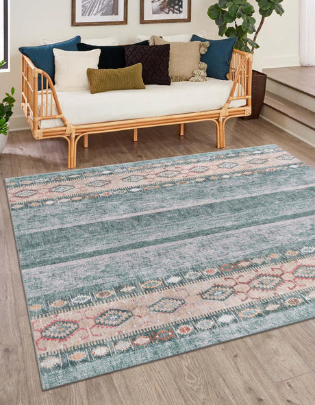 Washable Green 7' 6 x 7' 6 Timeless Square Area Rug Easy to Clean Stain Resistant & Durable Traditional Classic Vintage Design Carpet for Sale at Rug Engine