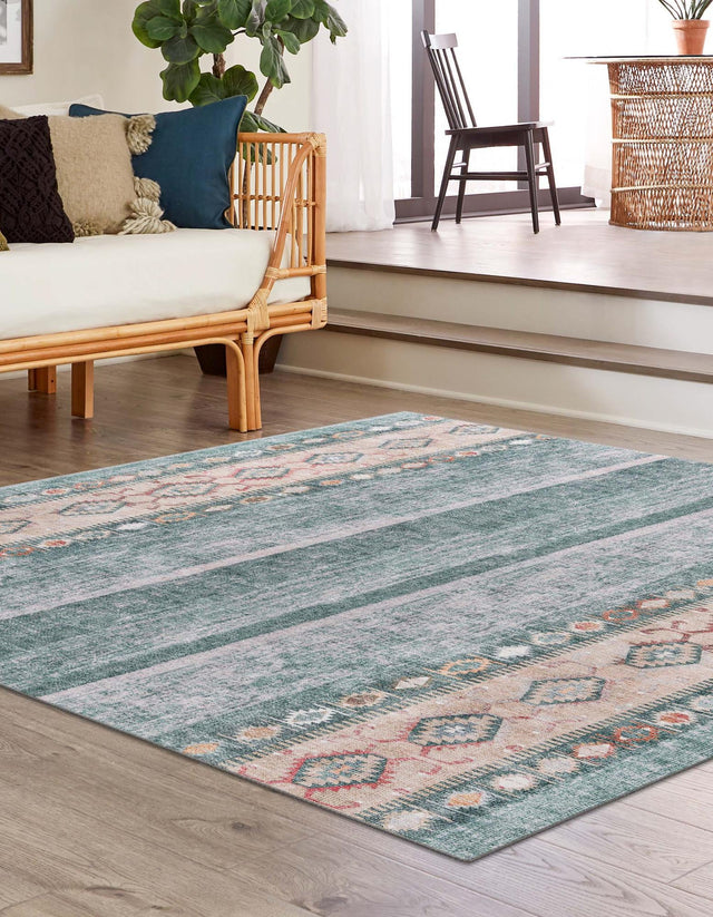 Washable Green 7' 6 x 7' 6 Timeless Square Area Rug Easy to Clean Stain Resistant & Durable Traditional Classic Vintage Design Carpet for Sale at Rug Engine